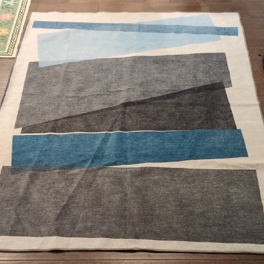Abstract Geometric Area Rug in Blue and Gray